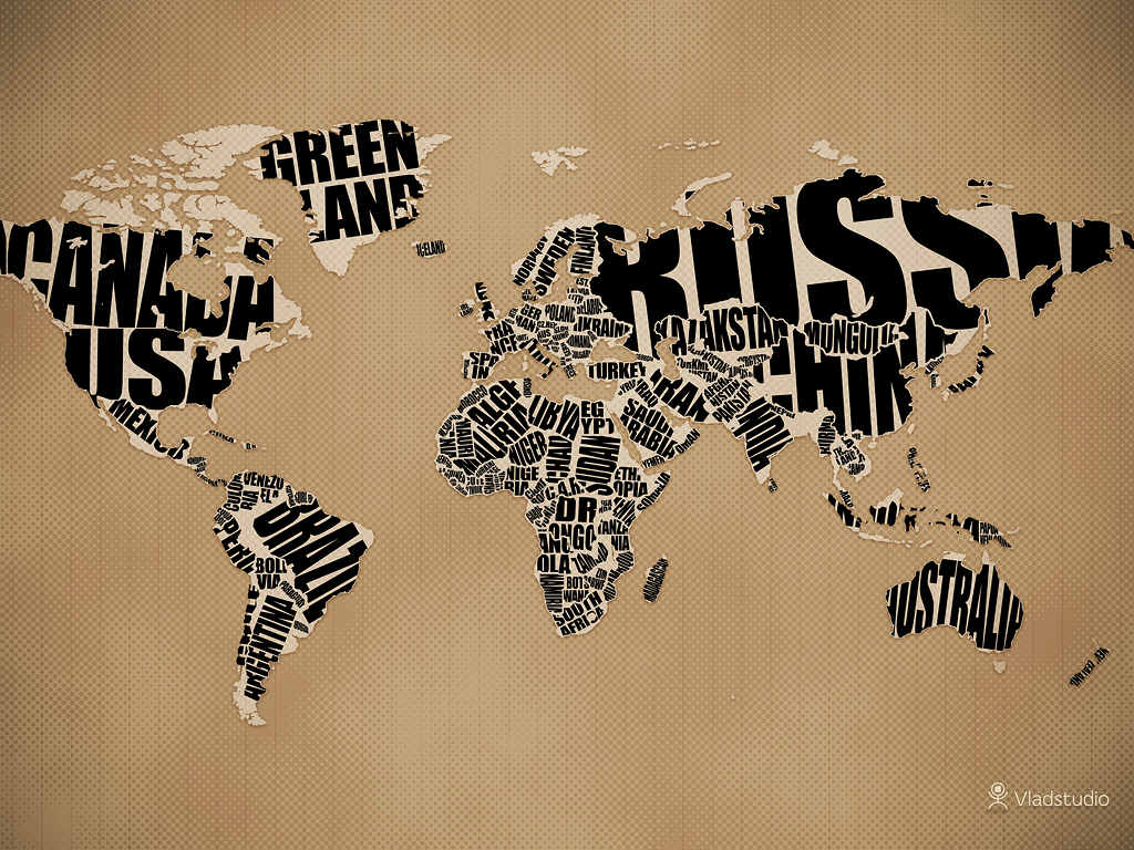 world map typography art