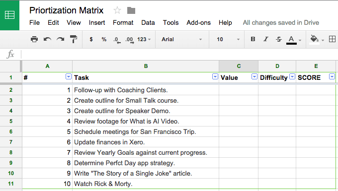 prioritization matrix step 1