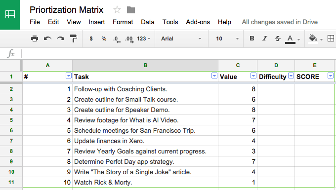 prioritization matrix step 2